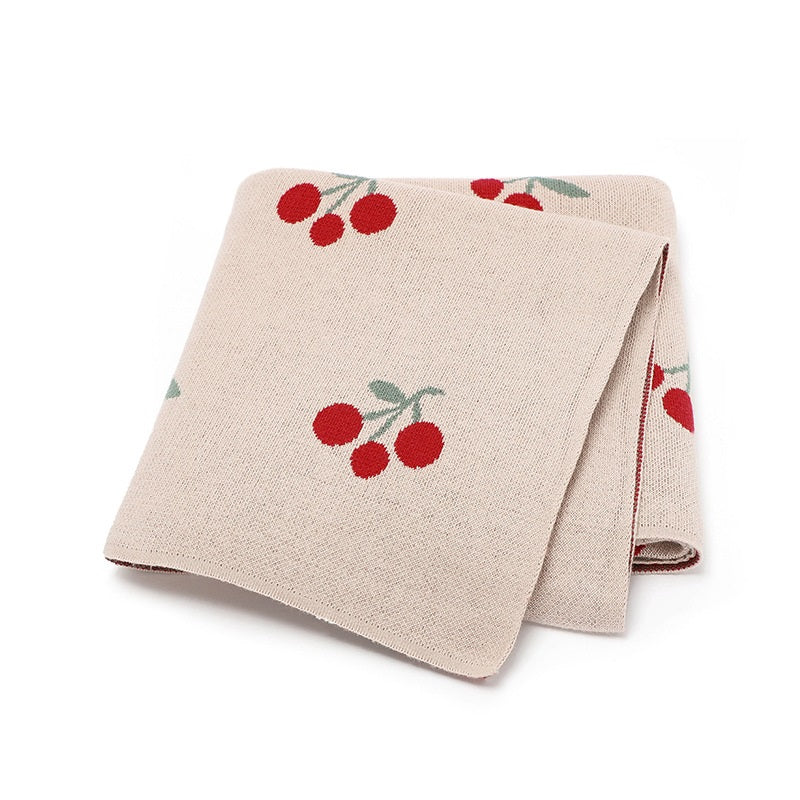Knitted Cute And Sweet Cherry Soft Baby Blanket, Perfect For Newborn Boys And Girls