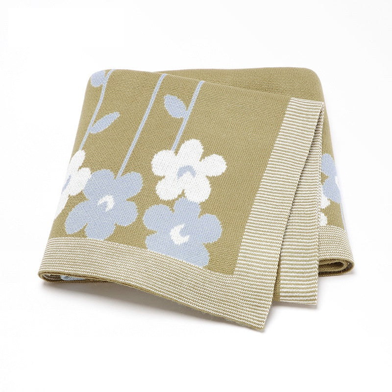 Knitted Beautiful Flower Soft Baby Blanket, Perfect For Newborn Boys And Girls