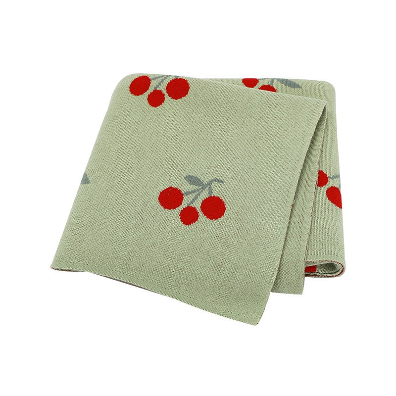 Knitted Cute And Sweet Cherry Soft Baby Blanket, Perfect For Newborn Boys And Girls