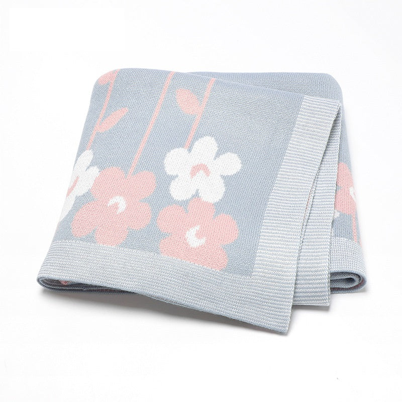 Knitted Beautiful Flower Soft Baby Blanket, Perfect For Newborn Boys And Girls